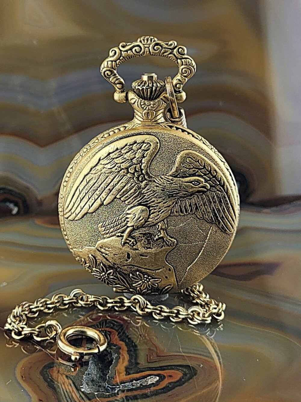 Vintage Gold Milan Eagle Pocket Watch Day Date with Emerald Green Dial